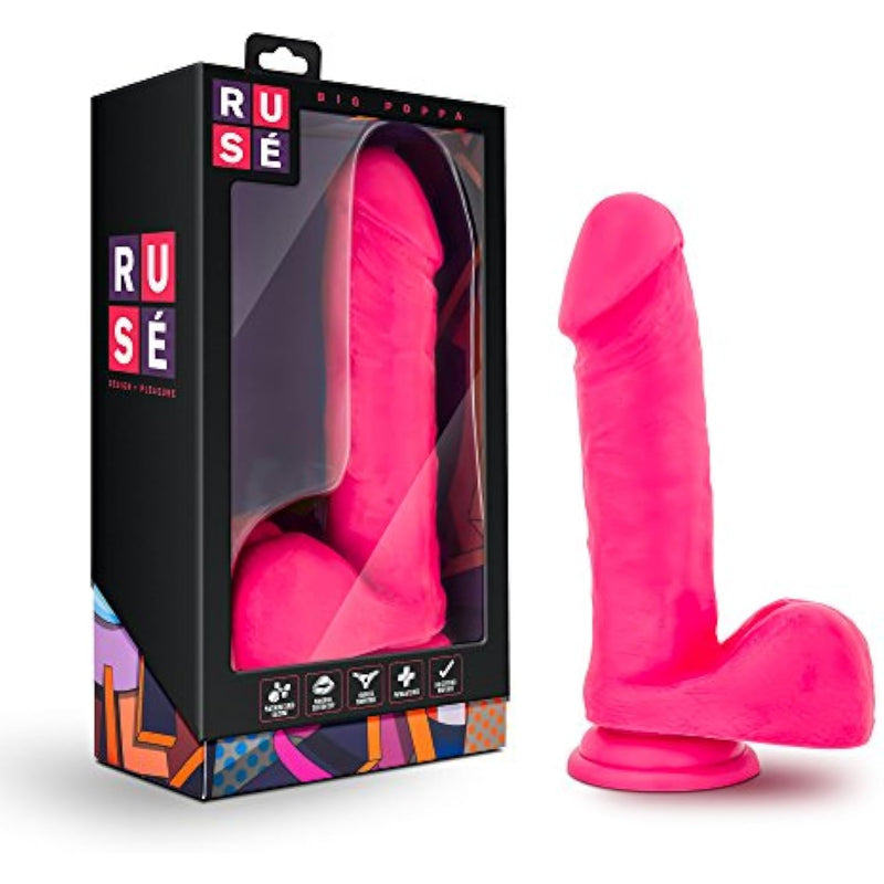 Ruse Big Poppa - 8 Realistic Dildo Premium Purio Platinum Cured Silicone - 1.5 Thick - Luxury Ultrasilk - Strap On Compatible Sturdy Suction Cup For Hands Free Play - Hot Pink