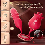 Sex Toys Thrusting Dildo Vibrator - 3In1 Dual Tongue Rose Adult Toys Vibrators With 10 Licking & 10 Thrust, Clitoral Nipple Anal G Spot Vibrator Sex Stimulator For Women Couples Adult Sex Toys & Games