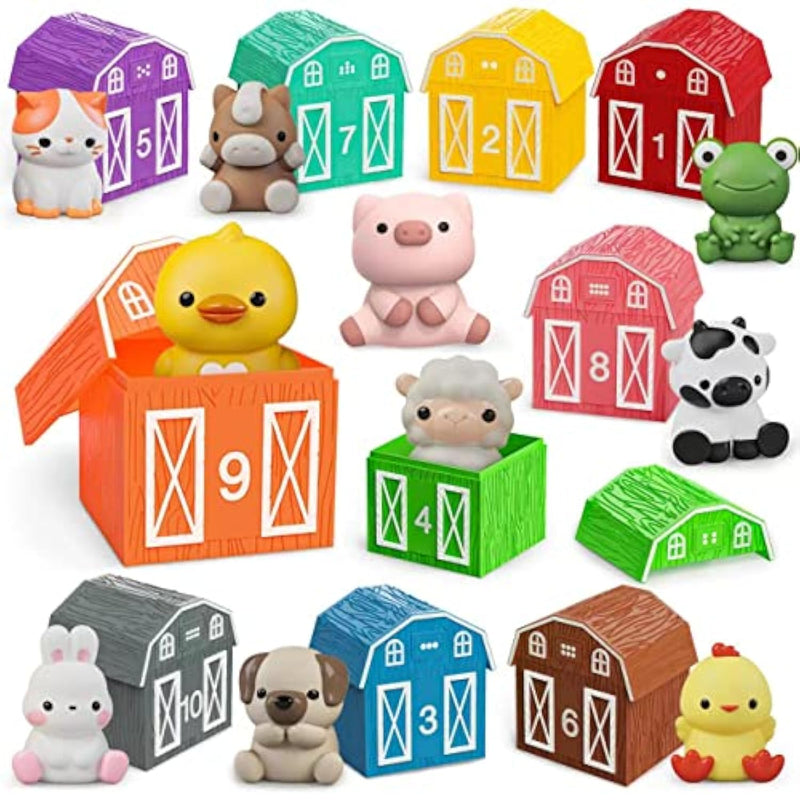 Learning Toy For Toddlers 1 2 3 Year Old, 10 Farm Animal Toys & 10 Barns, Counting, Matching & Sorting Montessori Educational Sensory Toys, Christmas Birthday Easter Gift For Baby Boy Girl 1-3