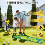 Toddler Golf Set With Cart, 4 Upgraded Handle Clubs, 47.2" Putting Mat, 8 Balls, Training Accessories For 3 4 5+ Years Old Boys Girls