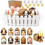36Pcs Adopt A Puppy Party Favors Mini Stuffed Animals Plush Toy Set Includes 10Pcs Mini Plush Dogs, Birthday Hats, Kraft Paper Boxes, White Plastic Fence For Adopt A Dog Party