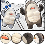 3D Muscle Shark Plush Toy Pillow Ultra-Soft Stuffed Blue Shark With Abs/17.7''