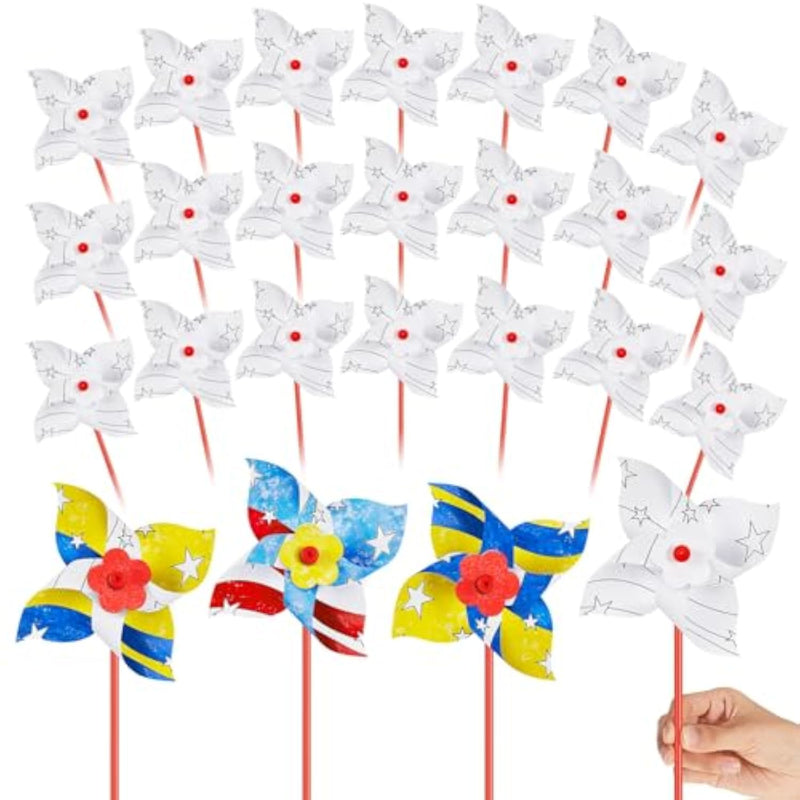 50 Pcs 4th of July DIY American Flag Pinwheels, Patriotic Craft Party Supplies