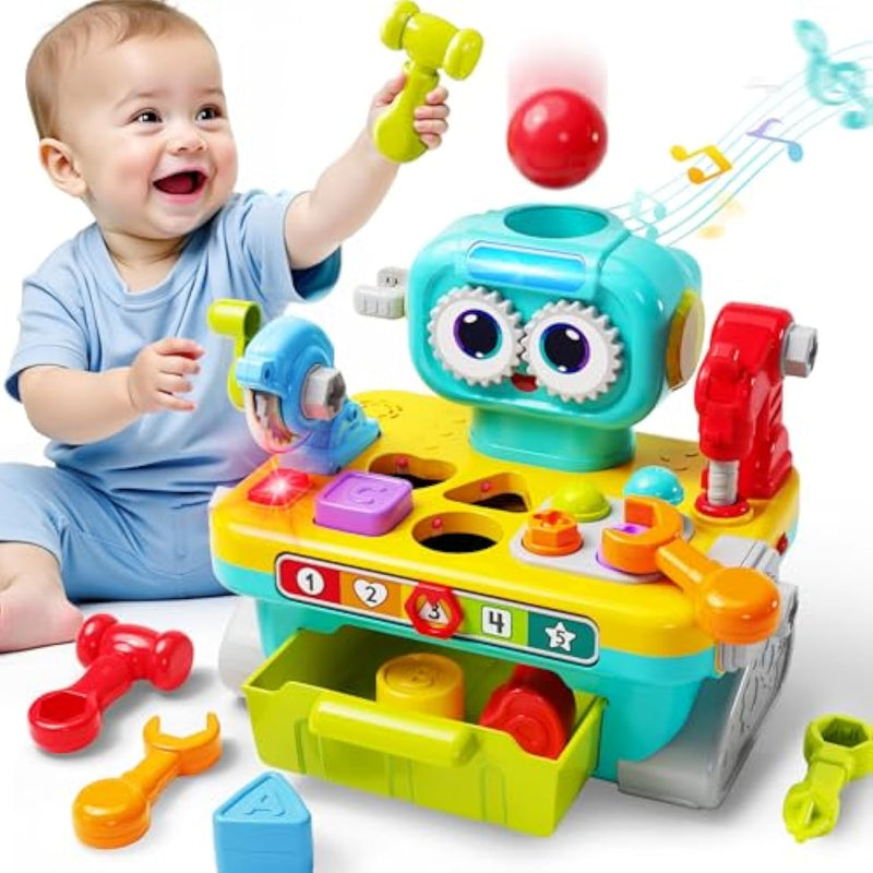 Toddler Musical Workbench Toys For One Year Old Boys, Baby Pretend Play Tool Set, Infant Shape Sorter Activities, Kids Pounding Game, 1St Birthday Gift For 12 18 24 Month Girls Age 1 2 3