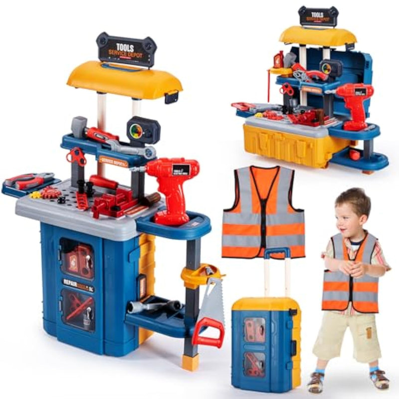 Kids Tool Bench With Kids Tool Set, Three Modes Toddler Tool Bench With Electric Drill Set, Pretend Construction Toys Kid Workbench, Toddler Workbench Tool Bench For Kid Ages 3-5 6-8