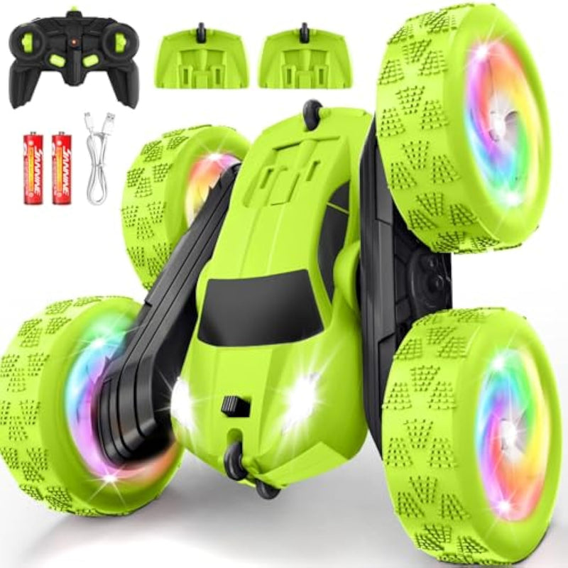 Remote Control Car, Stunt Rc Cars, 2.4Ghz Double Sided 360° Flips Rc Crawler, Outdoor Toys For Kids Ages 4-8, Upgraded Usb-C Modular Battery, 5 6 7 8 9 10 +Year Old Boys Birthday Gifts Green