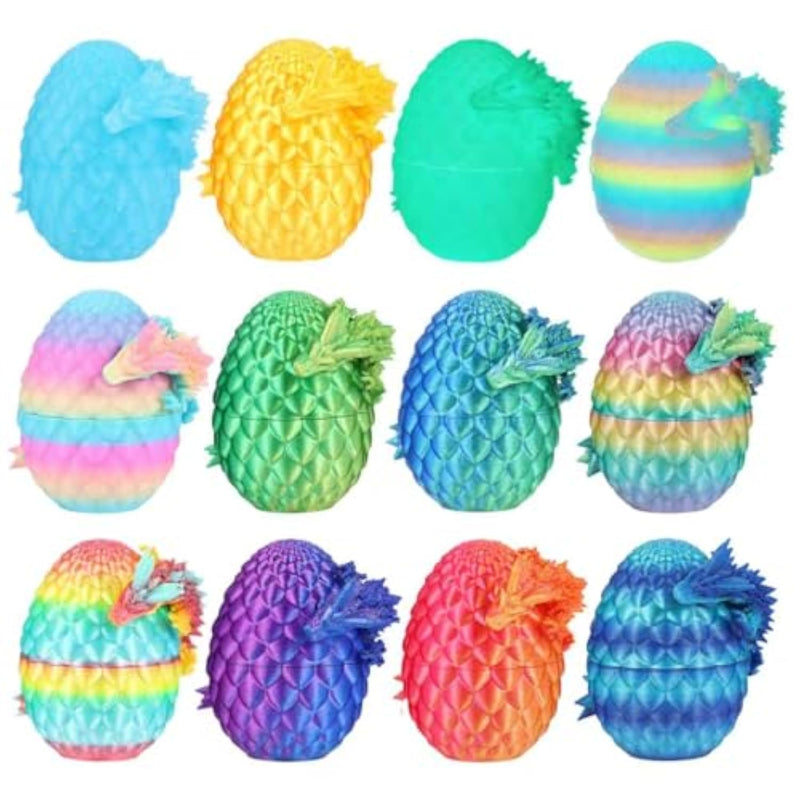 3D Printed Dragon Eggs, 12Pcs Mini Crystal Dragon Toys For Ages 8-13 Year Old, Articulated Crystal Fidget Toy Gifts For Kids,Child, Boys And Girls