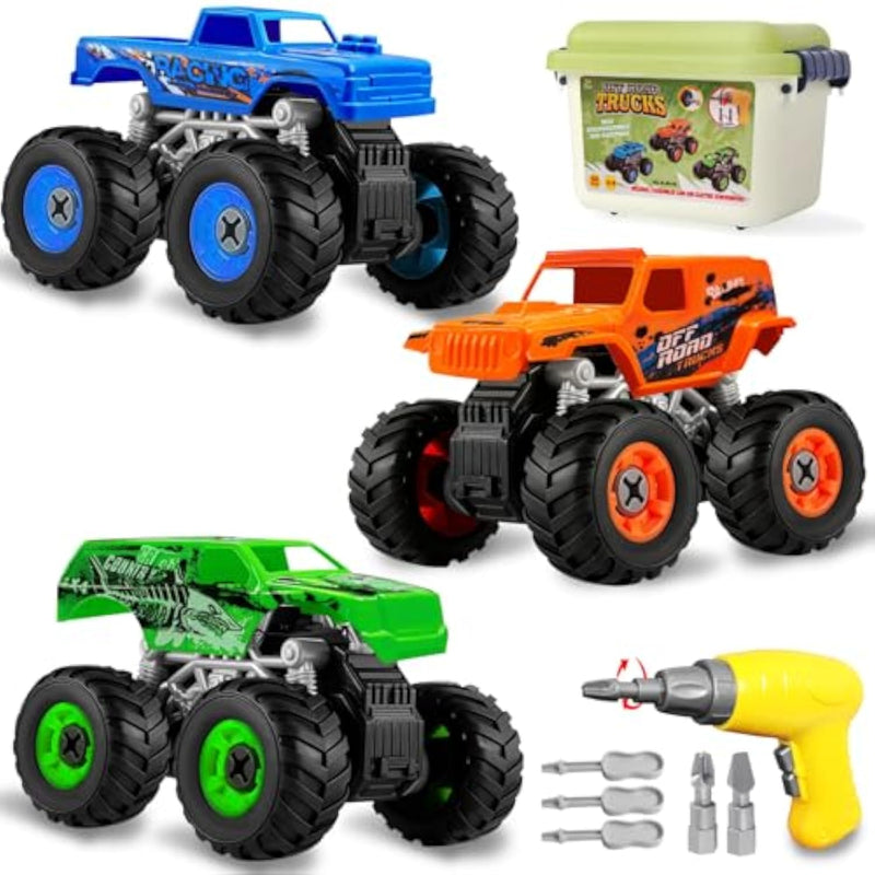 Monster Truck Building Kit for Kids with Electric Drill, STEM Blocks & Storage Box