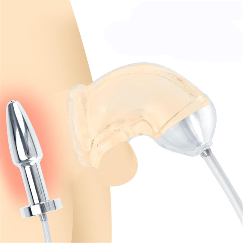 Enema Cleaning Metal Hollow Anal Plug Penis Restraint Sleeve White Transparent Soft Chastity Lock Male Masturbation Device Sm Adult Sex Toy