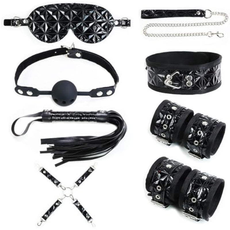 Sex Bondage Restraints Bdsm Kit, 8Pcs Sexual Pleasure Tools For Women With Adjustable Handcuffs Collar Ankle Cuff Blindfold Ball Gag Sex Whip, Sex Things For Couples Kinky, Sex Toys