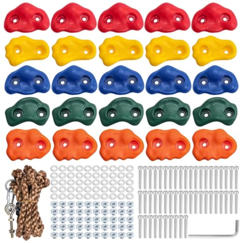 Rock Climbing Holds, Rock Climbing Wall For Kids Rock Wall Climbing Kit For Indoor Outdoor Playground Play Set With Mounting Screws, Knotted Rope And 25 Handles