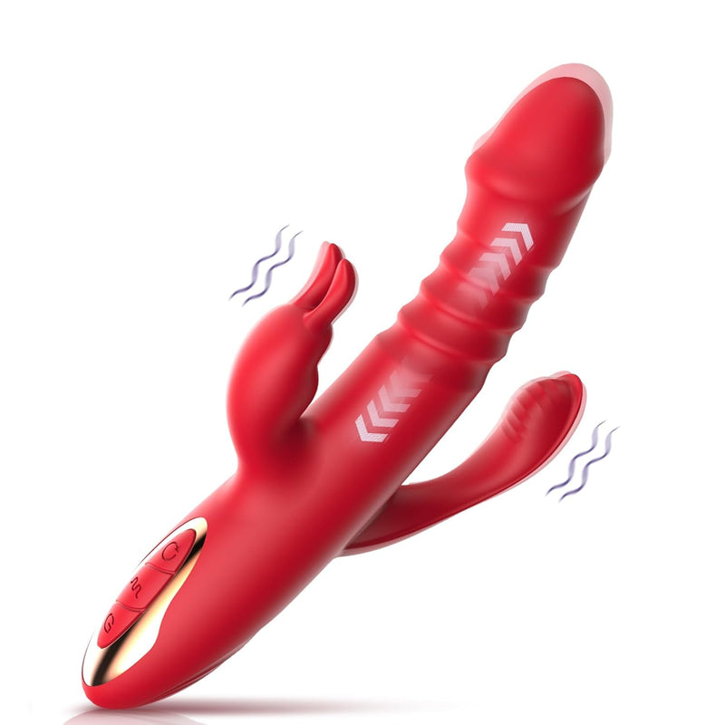 Thrusting Rabbit Vibrator,3 In 1 Dildo G Spot Rabbit Vibrator,Adult Sex Toy With 12 Vibration Modes For Clitoral Stimulation,Suitable For Women Or Couples,Waterproof