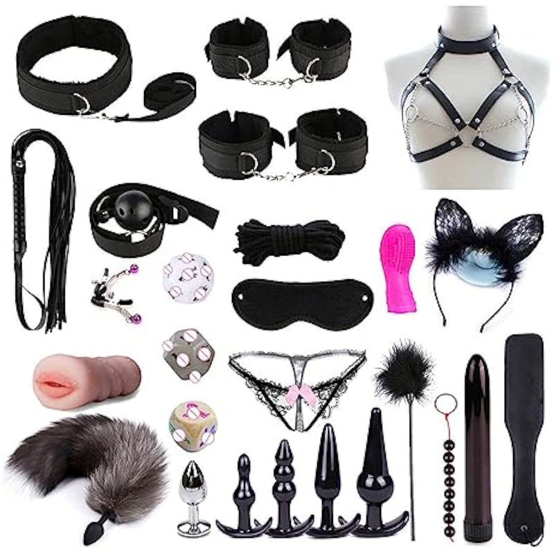 Restraints Sex Toys 26 Pcs Bondage Restraints Kits Fetish Bed Restraints Set For Beginners Sm Adult Games Cuffs Gag Blindfold Spanking Paddle