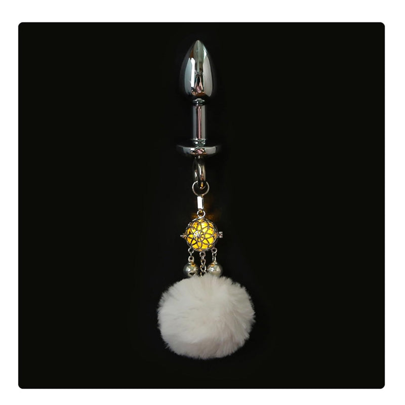 Wearable Tail Anal Plug Cute Plush Ball With Lamp, Cosplay Game Accessorie Luminous Anal Plug Sex Toy With Bell(Yellow,Mini)