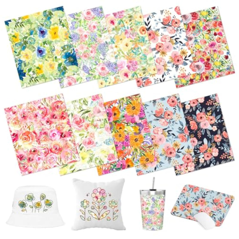 Floral Sublimation Transfer Ink Paper, 10 Sheets, 12 x 10in