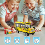 School Bus Building Blocks Set For Kids 6+ 488Pcs Creative Vehicle Toy With Movable Wheels Compatible With Lego City Bus Construction Toy For Boys Girls Collector Educational Stem Gift