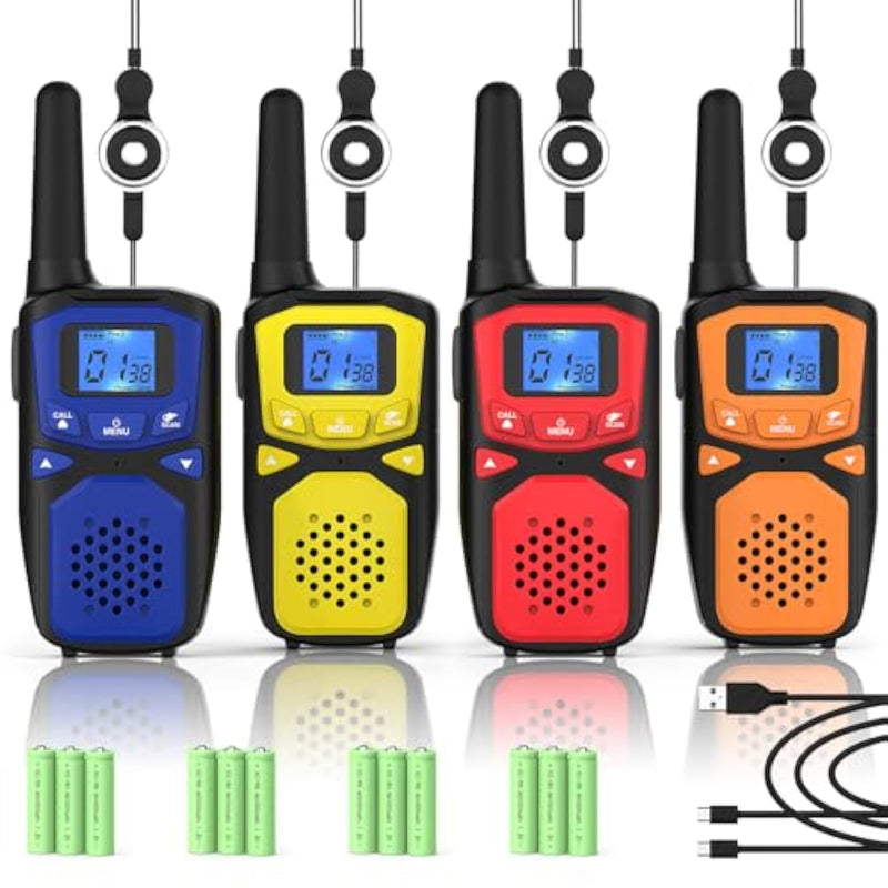 Adult Walkie Talkies Long Range Rechargeable Portable Two-Way Walkie Talkie, Camping Gear, Sos Sirens, Noaa Weather Alarms, Kid'S Toys, Easy-To-Use Rechargeable Walkie Talkies,4 Packs