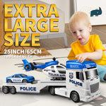 Toddler Boy Toys For 3 4 5 6 Year Old, 25" Semi Truck Toy With Racing Car And Helicopter - Police Toys,Birthday Gifts For Kids Child 2 3 4 5 6 Years Old
