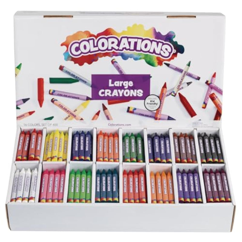 400 Count Jumbo Crayons, 16 Colors, Non-Toxic Bulk Classroom Art Supplies