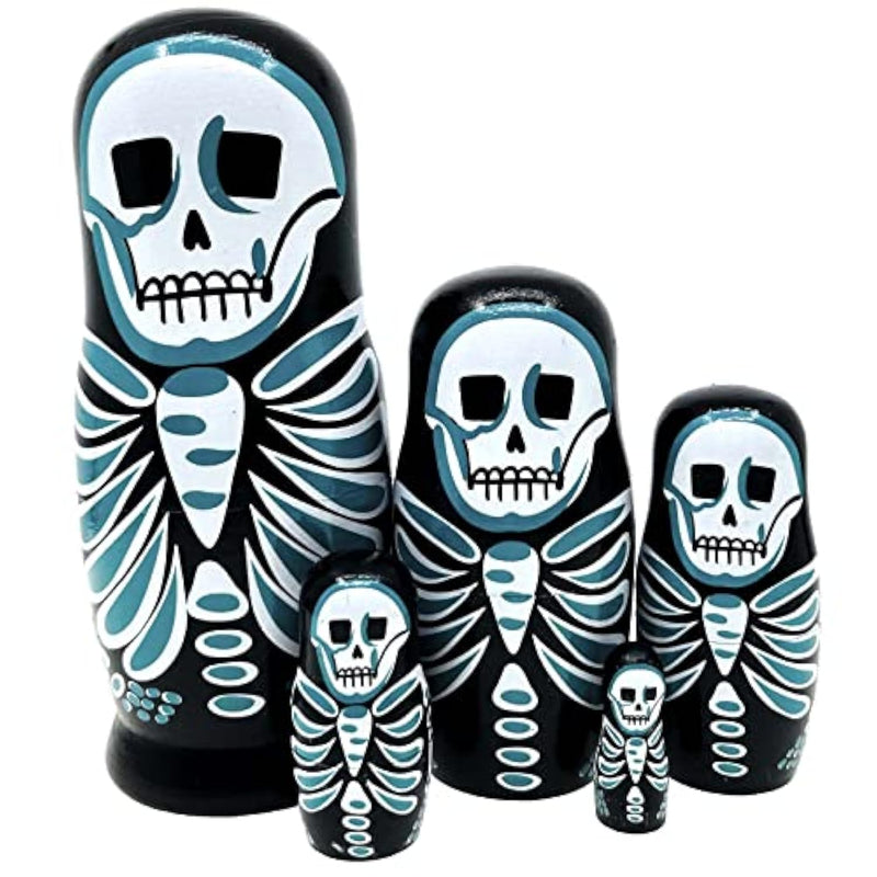 Skull Nesting Dolls Wooden Matryoshka Russian Doll Handmade Stacking Toy Set 5 Pieces For Kids