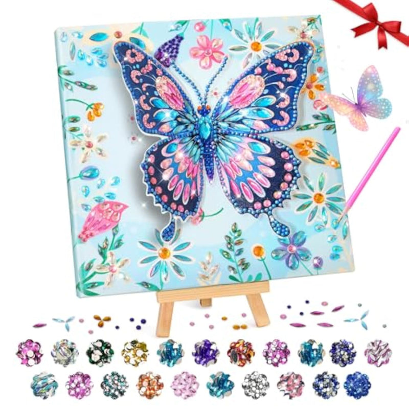Butterfly Diamond Art Kit for Kids Ages 8-12, Gem Painting Craft with Frame