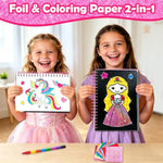 Foil Art Craft Kit for Kids, Mermaid, Unicorn, Cat & Flower Designs