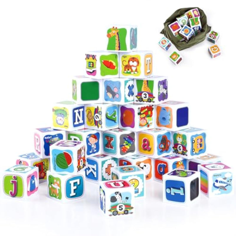 Abc Building Blocks For Toddlers 1-3, 28 Pcs Plastic Baby Alphabet Letters Number Stacking Blocks Set, Preschool Learning Educational Montessori Sensory Toys Gifts For Kids Girls Boys