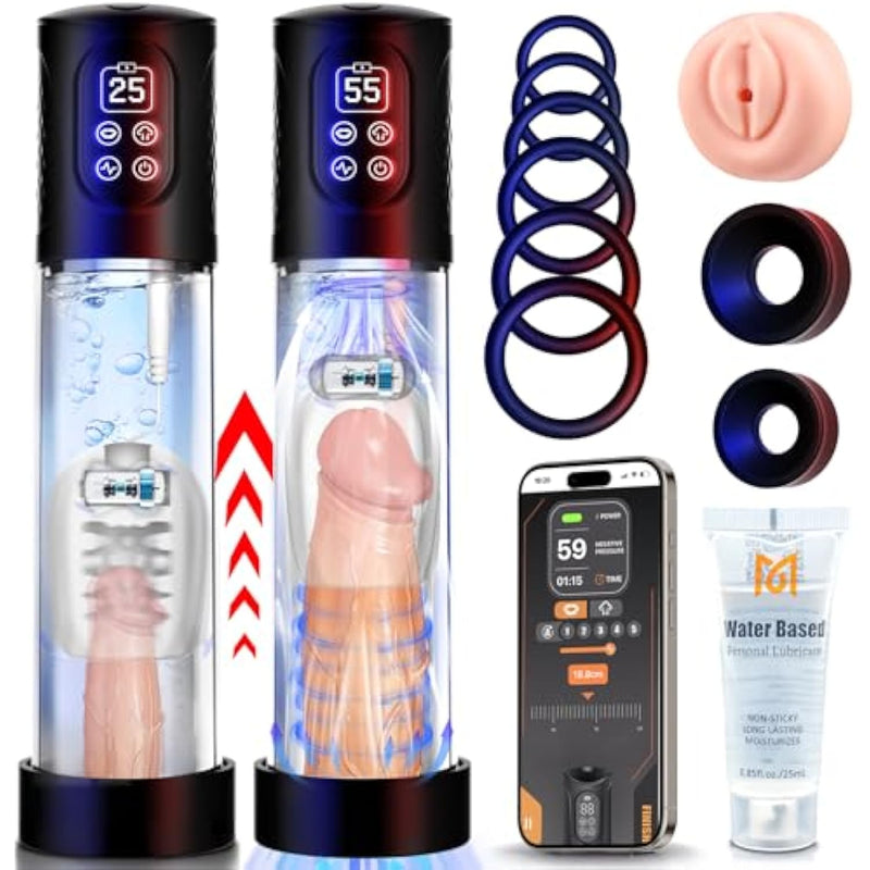 Penis Pump Male Sex Toys For Men - Adult Toys App Control Penis Enlargers With Training History Tracking, Male Masturbator Penis Vibrator Extender Water Vacuum Pump - 5 Pressure Suction& 9 Vibrations