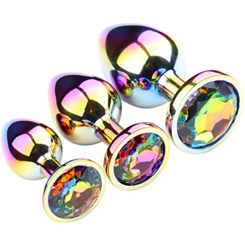 Rainbow Crystal Metal Anal Butt Plug for Women - Colorful Gradient Sex Toy