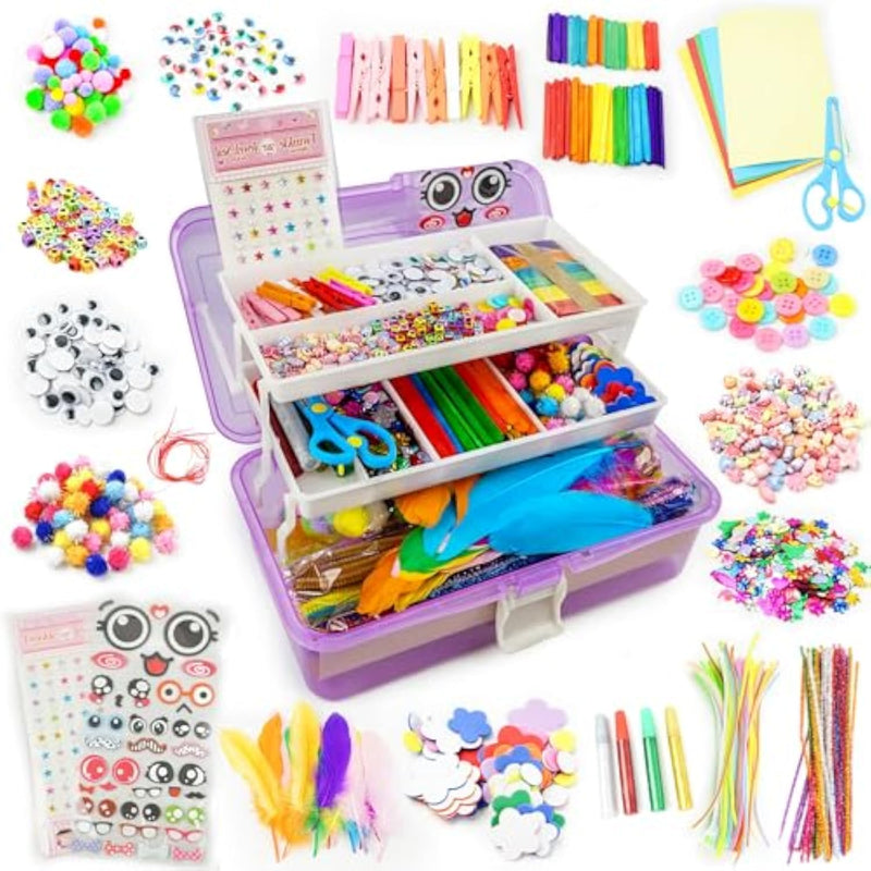 Kids Arts and Crafts Arch Kit with 1000+ PCS Craft Supplies and Storage Box