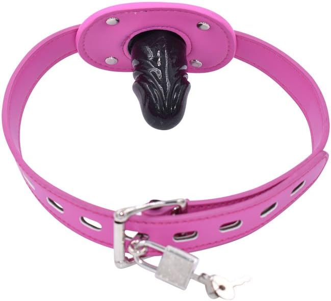 Lockable Leather Ball Gag with Adjustable Strap for Roleplay and Bondage (Pink)