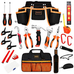 25 Pieces Kids Real Tool Kit Children Real Tool Set With Real Hand Tools, Kids Tool Belt, Pouch Bag,Magnetic Wristband For Small Hands Diy Woodworking Projects Home Repair