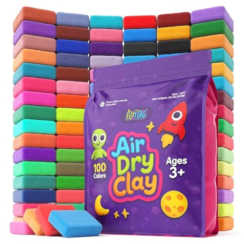 Flyflag Air Dry Clay - 100 Colors, Ultra Light And Soft, Non-Toxic Modeling Clay For Kids With Tools And Tutorials, For Creative Play And Learning