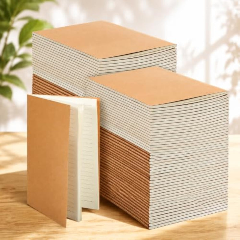 100 Pcs A5 Lined Notebooks Bulk Brown