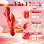 Thrusting Dildo Rose Sex Toy Vibrator Wand, Couples Sex Toys 3 In 1 & 7 Flapping Modes, Adult Sex Toys & Games G Spot Vibrator Sexual Pleasure Tools Clitoral Nipple Anal Vibradores For Womens Toys