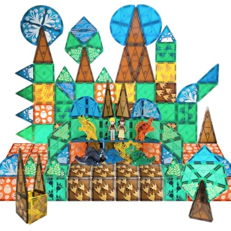 76-Piece Dinosaur Magnetic Tiles; Animal Magnet Tile Gift; Stem Building Set, Preschool, Kindergarten, Toddler Toy For Boys Girls Kids Age 3 4 5 6 7 +