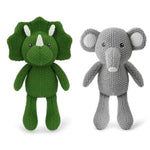 Crochet Stuffed Animals For Kids 2-Pack - Elephants & Triceratops, 10-12" Soft Cute Plush Toys, Hand-Knitting Cotton Thread Plush Animals, Ideal Birthday For Boys Girls Kids & Adults