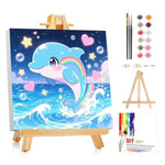 Dolphin Paint by Numbers Kit for Kids with Frame, 8 x 8 Inch Beginner Art Set