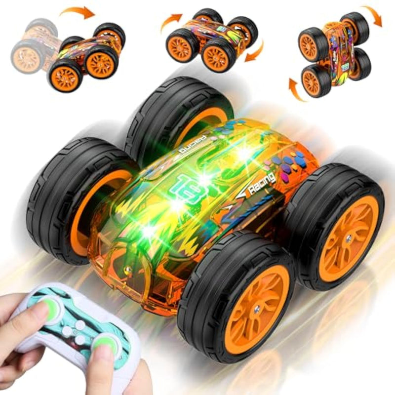 Remote Control Car With Cool Light, Fast Double Sided 360° Rotating Stunt Rc Car Toys For Boys Ages 4-7 8-12, Birthday Gifts For Kids Boys Girls 3 5 6 7 8 9 10 Year Old (Orange)