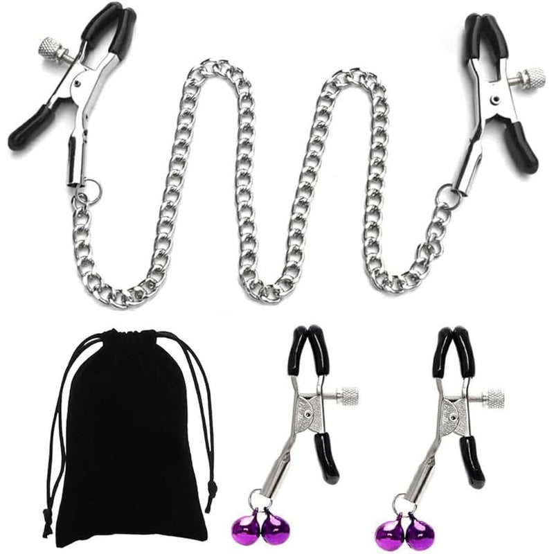 Adjustable Metal Nipple Clamps With Chain Non-Piercing Nipple Clip On Nipple Rings Nipple Clitoris Clamp With Bell For Women Adult Sex Toys