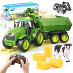 2.4Ghz Rc Tractor Toy W/Light & Music, Kid Farm Car Toy W/Front Loader & Farm Animal, Rc Tractor Trailer Truck Vehicle Toy For Boy Girl Age 3 4 5 6 7+ Year Old Christmas Birthday Gift (Green)