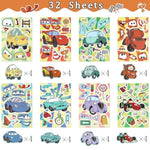 32 Sheets Race Car Make-a-Face Stickers for Kids, DIY Party Favors & Craft Supplies