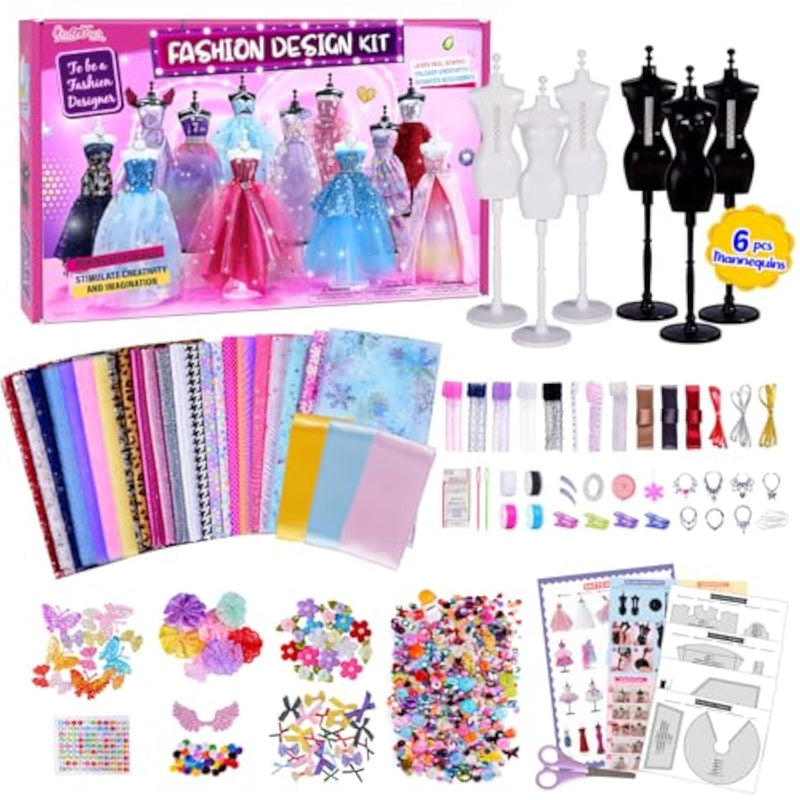 Fashion Designer Kit for Girls with 6 Mannequins & 800+ Craft Pieces