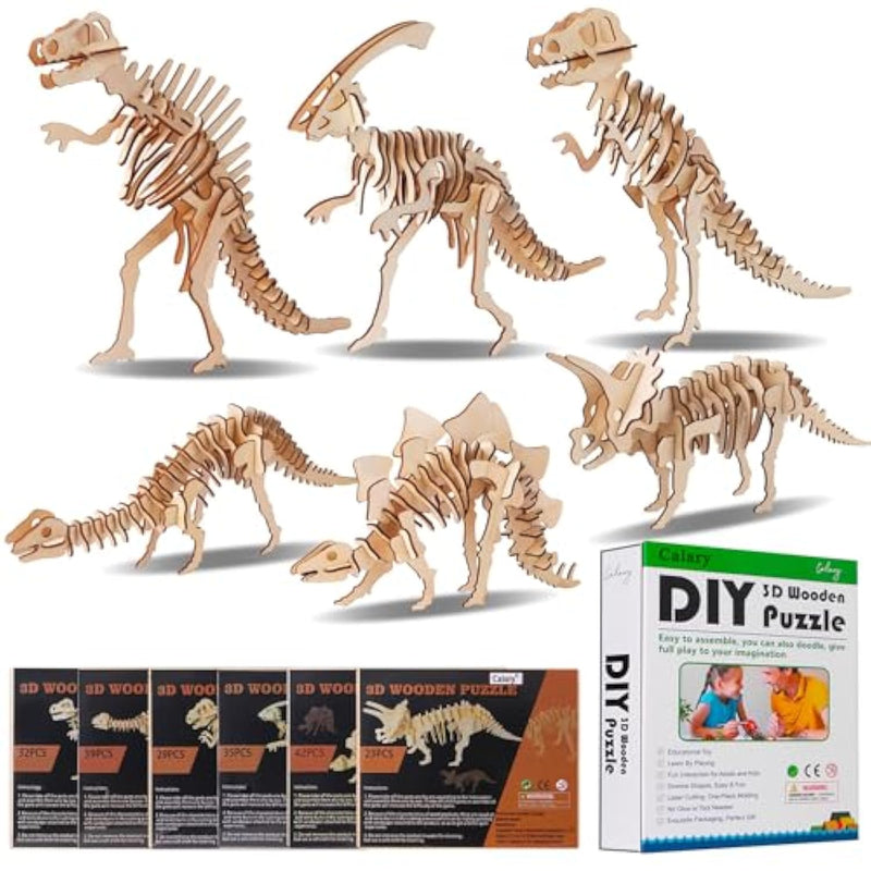 3D Wooden Puzzle Simulation Animal Dinosaur Assembly Diy Model Toy For Kids And Adults,Set Of 6