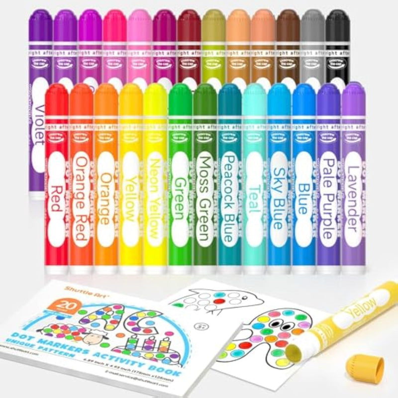 26 Color Washable Dot Markers for Kids with Activity Book, Non-Toxic Paint Daubers