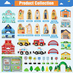 40+Pcs Wooden Community Helpers Preschool Toys For Kids 3 4 5 6, Little People Figures Blocks With Cars & Town Map, Toddlers Learning Pretend Play Toys Boys Girls Christmas Birthday Gifts
