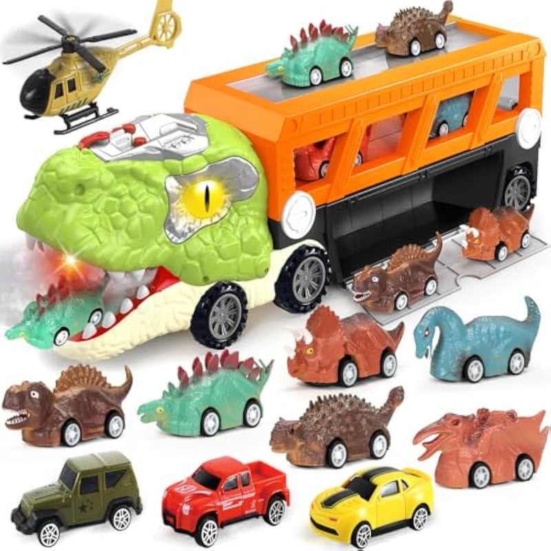 Dinosaur Toys For Kids 3-5, 5-7 Year Old Boys, Big Dinosaur Truck With 10 Mini Cars, Dino Toys For Ages 2-4, Kids Toy T-Rex Transport Carrier Truck, Birthday Gifts For 3 4 5 Year Old Toddler Boys