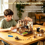 DIY Miniature House Kit, 3D Wooden Book Nook Puzzle, Rustic Farmhouse Café