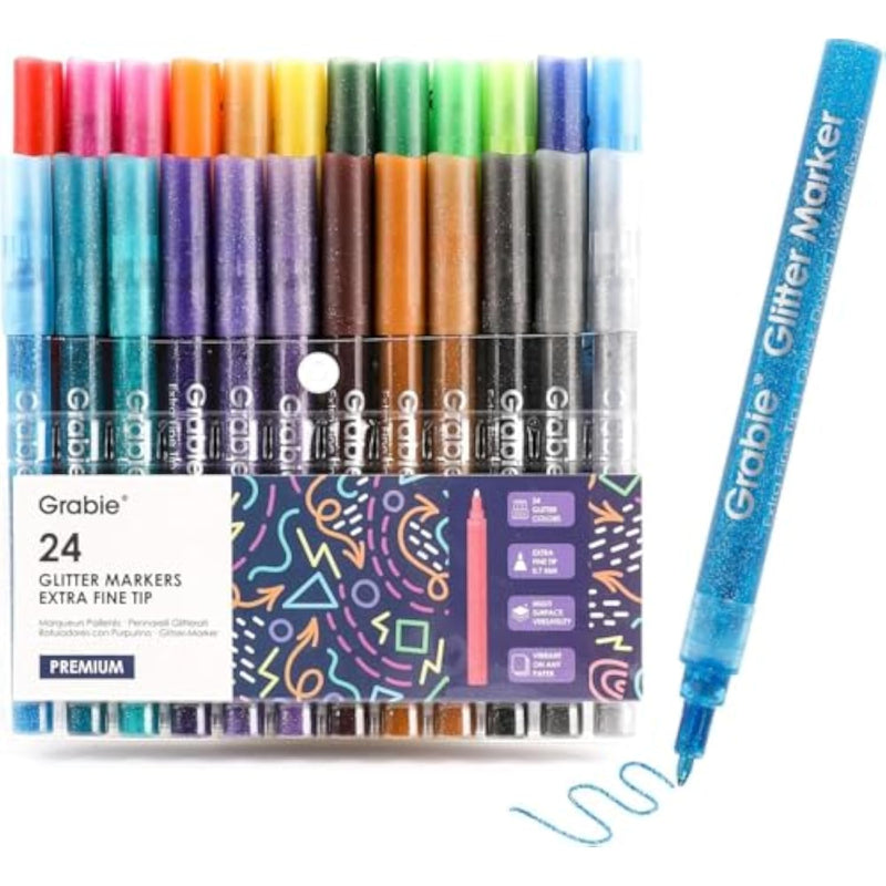 24 Pack Glitter Acrylic Paint Markers with Medium Tip Paint Pens for Art and Crafting