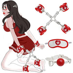 Bdsm Bed Restraints Kits Sex Bondage Sets Sex Toys Play For Couples With Handcuffs Ankle Cuff Collar Leash Ball Gag Solid Leather Cross Strap Feather (Red)